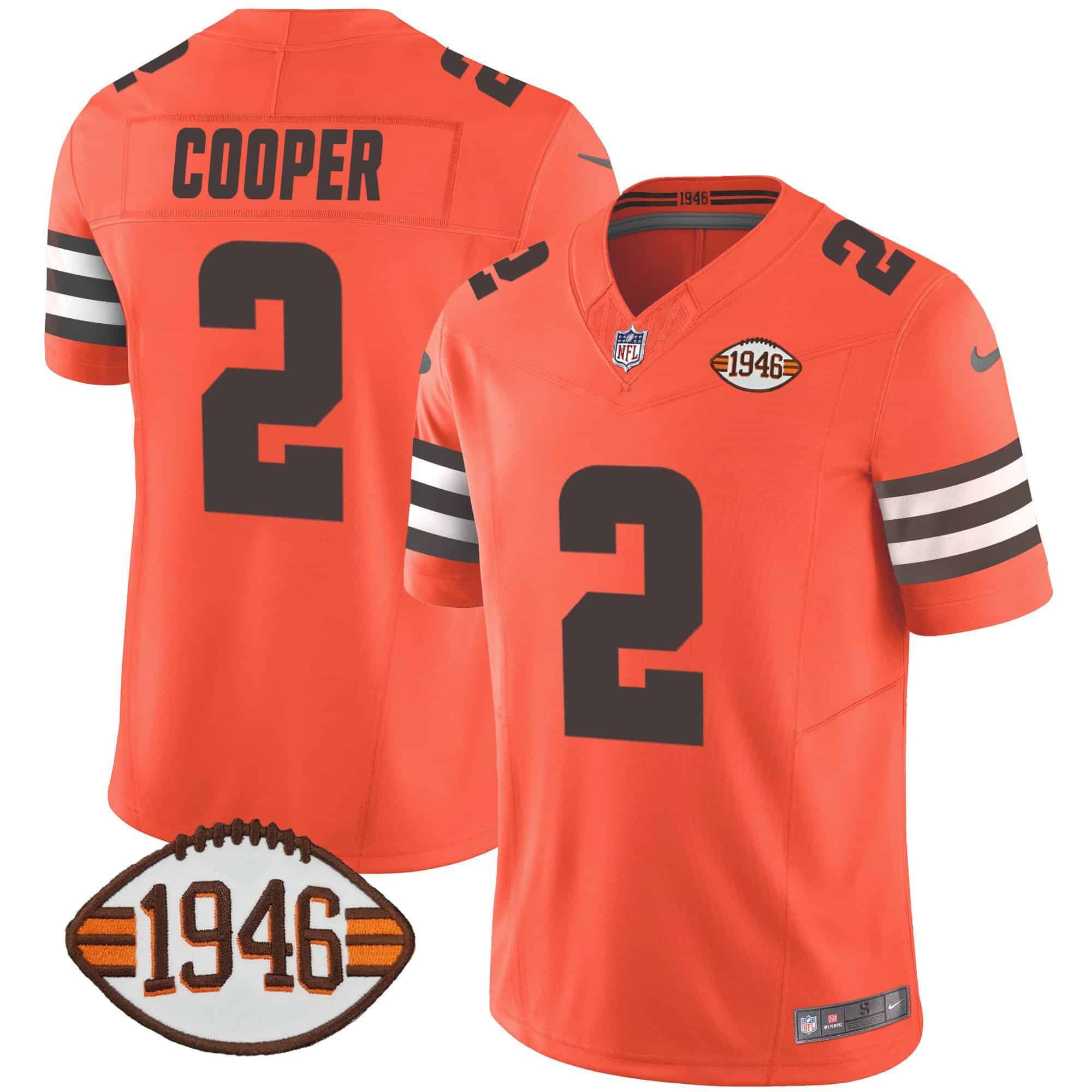 Men Cleveland Browns 2 Cooper Orange 1946 75th Anniversary Patch 2024 Nike NFL Jersey